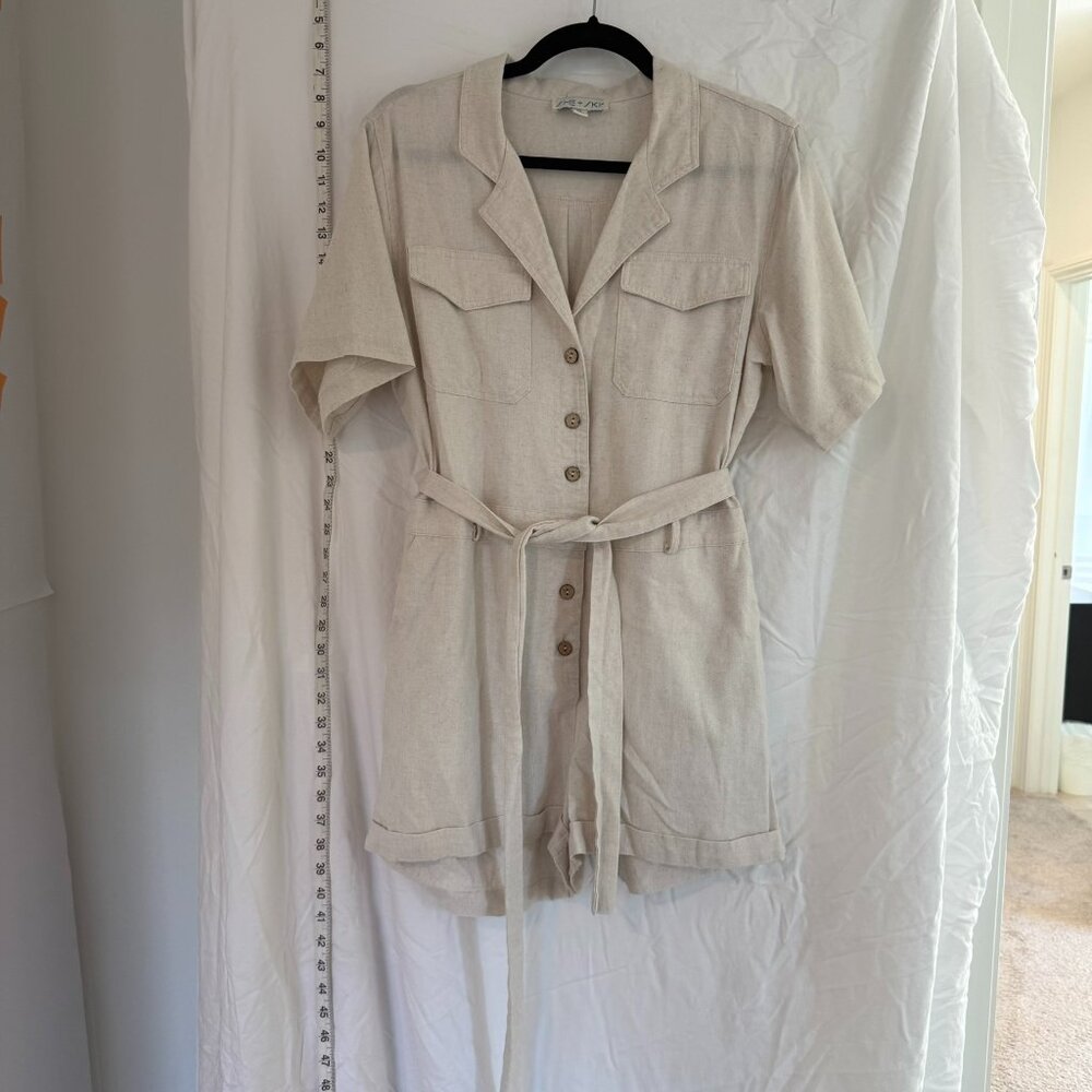 She + Sky Short Jumpsuit Women's Cream Medium Classic Short Sleeve Notch Lapel